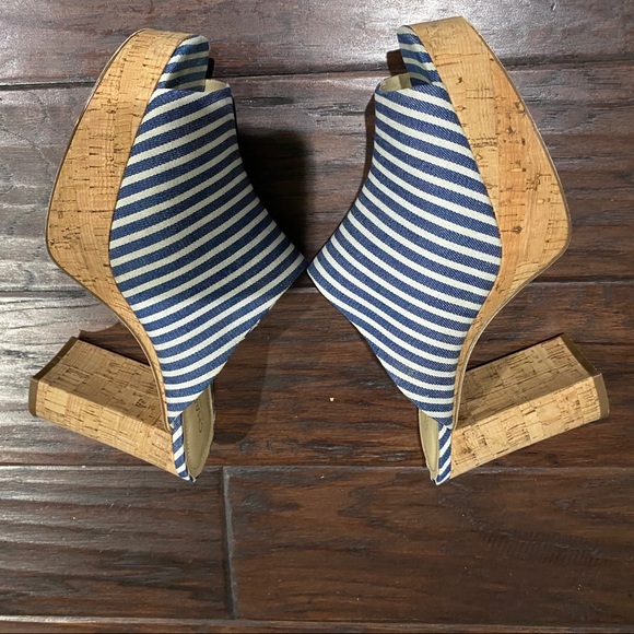 Charles By Charles David Women's Blue and White Striped Cork Heels Size 10 M - Picture 6 of 11